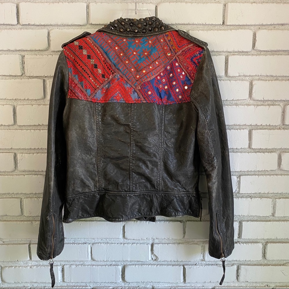 ALLSAINTS Owain Leather Jacket M Tapestry Black